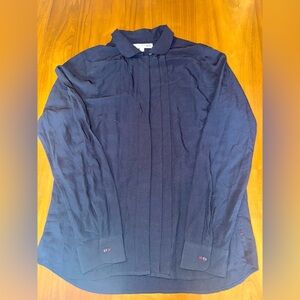 Ines de Fressange x Uniqlo Navy Pin-Tuck Pleated Blouse, size S